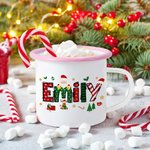 Spersonalizowany kubek emaliowany Santa Claus Elk 12 uncji z imieniem Dekoracja domu Prezent świąteczny dla chłopców i dziewczynek