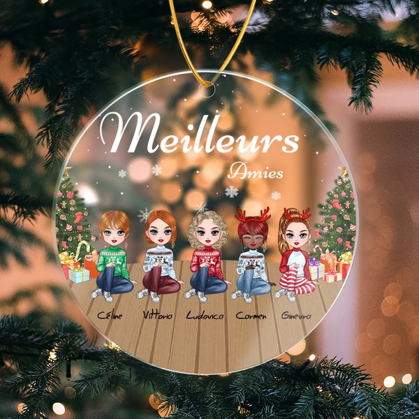Ornement en Acrylique Personnalisé avec 2-5 Personnages et Nom Décoration de Maison Cadeau de Noël pour Meilleurs Amies Familles