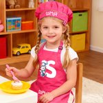 Personalised Cute Cartoon Animal Chef Adjustable Apron Chef Hat Set with Name and Initial Cooking Baking Birthday Holiday Gift for Kids