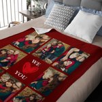 Coperta personalizzata multicolore We Love You con design a nove griglie e 8 foto, regalo per la famiglia, compleanno e festa della mamma.