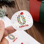 Personalized Santa Hat Initial Colorful Fireworks Waterproof Stickers with Name Festival Party Christmas Gift for Kids