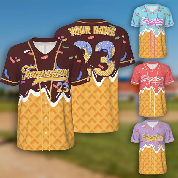 Personalized Ice Cream Drip Baseball Jersey Shirt with Name and Number Team Outfit Game Day Gift for Baseball Players Teammates