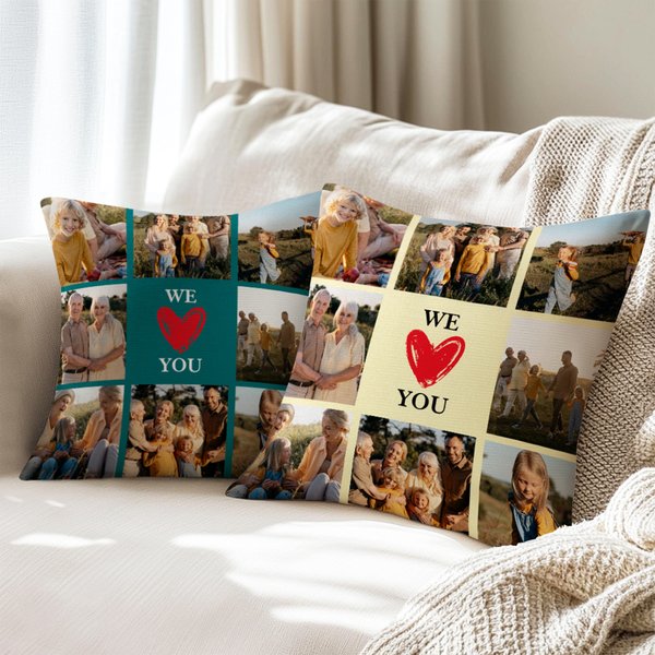 Personalized We Love You Multicolour Soft Throw Pillow Cover with 9 Photos Home Decor Birthday Anniversary Housewarming Gift for Family
