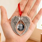 Personalized Retro Heart Wings Photo Ornament Home Decor Christmas Sympathy Remembrance Gift for Family Friends Pet Owners