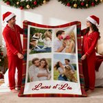 Couverture Polaire ou Sherpa Personnalisée avec Texte et 3-9 Photos de Style Collage Décroation de Chambre Cadeau Noël Fête pour Famille Amis