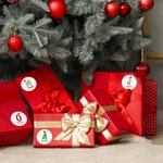 Personalized Santa Hat Initial Colorful Fireworks Waterproof Stickers with Name Festival Party Christmas Gift for Kids