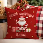 Personalized Cute Santa Throw Pillow Cover with Name Home Decor Christmas Gift for Family Kids
