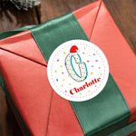 Personalized Santa Hat Initial Colorful Fireworks Waterproof Stickers with Name Festival Party Christmas Gift for Kids