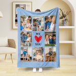 Coperta personalizzata multicolore We Love You con design a nove griglie e 8 foto, regalo per la famiglia, compleanno e festa della mamma.