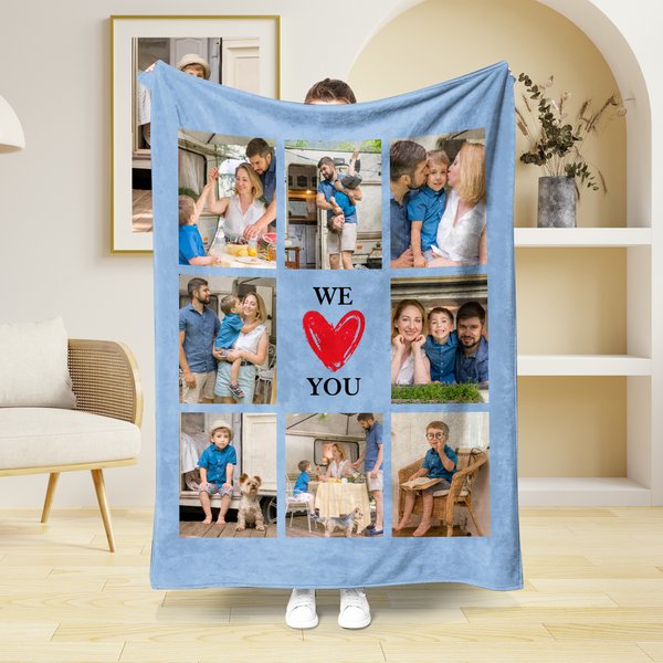 Personalisierte Multicolor Wir lieben dich Neun-Gitter-Design weiche Decke mit 8 Fotos Home Decor Geburtstag Muttertag Geschenk für Familie