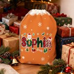 Sac à dos en toile avec nom et prénom pour le Père Noël et l'Élément Alphabet Cadeau de Noël pour les enfants