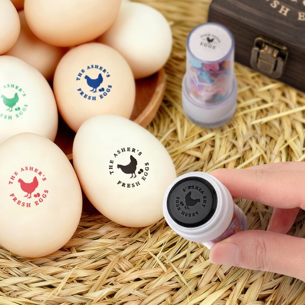 Gallina personalizzata Silhouette Uovo Timbro sicuro con nome Inchiostro alimentare e scatola Regalo di compleanno per famiglia allevatore agricoltore