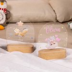 Luz nocturna LED personalizada con nombre y diseño de animales con base de madera decoración para el hogar regalo de cumpleaños para niños y niñas