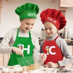 Personalised Cute Cartoon Animal Chef Adjustable Apron Chef Hat Set with Name and Initial Cooking Baking Birthday Holiday Gift for Kids