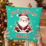 Personalized Cute Santa Throw Pillow Cover with Name Home Decor Christmas Gift for Family Kids