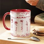 Spersonalizowany ceramiczny kubek na kawę Toile De Jouy Birth Flower z imionami i nickami Prezent urodzinowy dla kobiet z okazji Święta Dziękczynienia