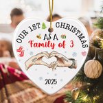 Personalized Our 1st Christmas As A Family Holding Hands Heart-Shaped Ceramic Ornament with Name Christmas Tree Decor Gift for Family