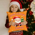 Personalized Cute Santa Throw Pillow Cover with Name Home Decor Christmas Gift for Family Kids