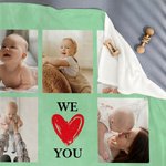 Coperta personalizzata multicolore We Love You con design a nove griglie e 8 foto, regalo per la famiglia, compleanno e festa della mamma.
