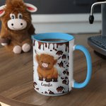 Personlig söt höglandsko keramisk kaffekopp med namn och underlägg perfekt födelsedagspresent för höglandsko älskare