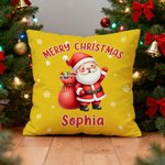 Personalized Cute Santa Throw Pillow Cover with Name Home Decor Christmas Gift for Family Kids