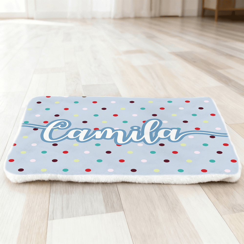 Personalized Cute Multicolour Polka Dot Soft Pet Bed Mat with Name Outdoor Activities Birthday Gift for Pet Owners Lovers 3