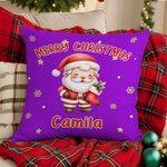 Personalized Cute Santa Throw Pillow Cover with Name Home Decor Christmas Gift for Family Kids