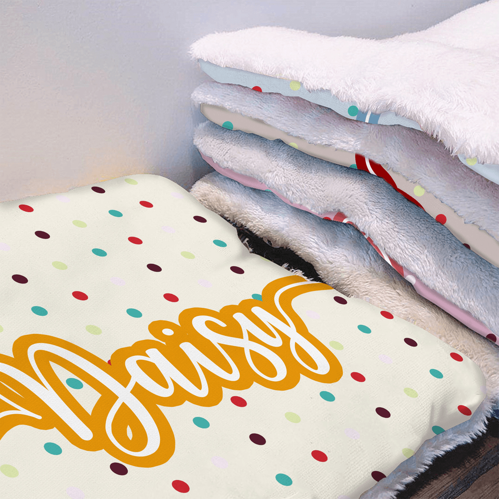Personalized Cute Multicolour Polka Dot Soft Pet Bed Mat with Name Outdoor Activities Birthday Gift for Pet Owners Lovers 7