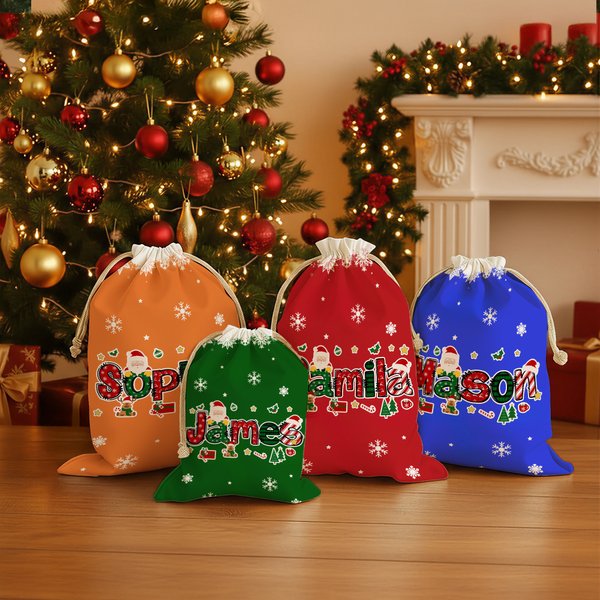 Sac à dos en toile avec nom et prénom pour le Père Noël et l'Élément Alphabet Cadeau de Noël pour les enfants