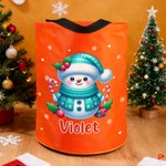 Personalizzato Cute Cartoon Snowman LED Light Bucket Bag con nome Holiday Storage Decor Regalo di Natale per bambini amici famiglia