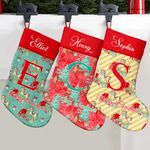 Personalised Christmas Tree Multiple Pattern Nutcracker Stocking with Name and Initial Christmas Gift for Family Friends Kids