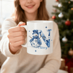 Toile de Jouy personnalisée Bonhomme de neige Père Noël Casse-noisette Tasse en céramique 11 oz 15 oz avec nom Cadeau de Noël pour les amis