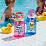 Personalized Cartoon Animals 16 oz Kid Water Bottle with Name and Silicone Straw Back to School Birthday Gift for Boys Girls
