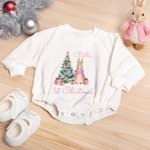 Personlig Peter Rabbit Första Julen 100% Bomull Långärmad Baby Bodysuit Matchande Pannband och Strumpor med Namn Julklapp för Nyfödda