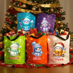 Personalizzato Cute Cartoon Snowman LED Light Bucket Bag con nome Holiday Storage Decor Regalo di Natale per bambini amici famiglia