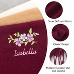 Personalized Colorful Embroidered Floral Soft Warm Tassel Scarf with Name Anniversary Birthday Gift for Women