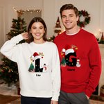 Sweat-shirt à Capuche Multicolore Personnalisé avec Motif Sapins Bonhommes de Neige Initiale et Nom Cadeau Noël pour Famille et Amis