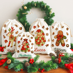 Personalizzato Patchwork Elemento Albero di Natale Babbo Natale Tela Coulisse Borsa regalo con nome Regalo di Natale per la famiglia Bambini