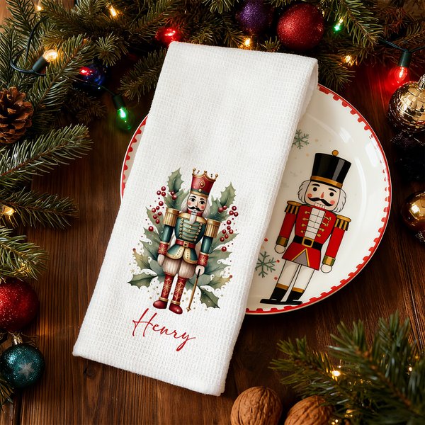 Gepersonaliseerde Notenkraker Wafel Theedoek met Naam Keuken Decor Kerstcadeau voor Familie Vriend