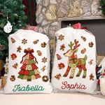 Personalizzato Patchwork Elemento Albero di Natale Babbo Natale Tela Coulisse Borsa regalo con nome Regalo di Natale per la famiglia Bambini