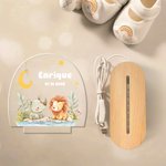 Luz nocturna LED personalizada de animales del bosque con base de madera y nombre decoración para habitación y regalo de cumpleaños para niños