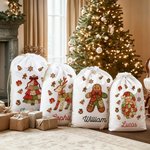 Personalizzato Patchwork Elemento Albero di Natale Babbo Natale Tela Coulisse Borsa regalo con nome Regalo di Natale per la famiglia Bambini