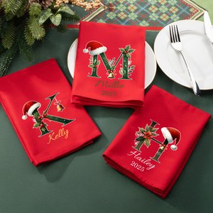 Serviette de table réutilisable avec nom, bonnet de Père Noël personnalisé, initiales de Holly, 100 % coton Cadeau de Noël pour la famille