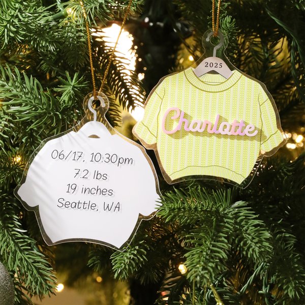 Personalised Chunky Knit Sweater Acrylic Ornament with Name and Birth Information Home Tree Decor Baby's 1st Christmas Gift for New Baby New Parent