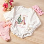 Personlig Peter Rabbit Första Julen 100% Bomull Långärmad Baby Bodysuit Matchande Pannband och Strumpor med Namn Julklapp för Nyfödda