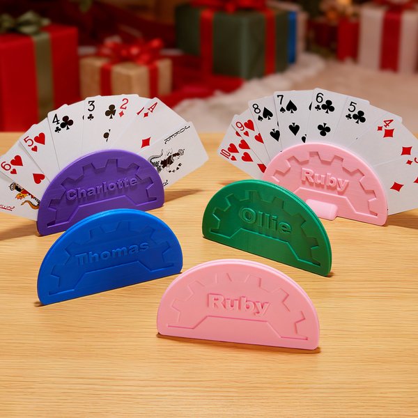 Personalised 3D Printed Convenient Multicolour Small Hands Card Holder with Name Family Game Birthday Gift for Children Card Lovers