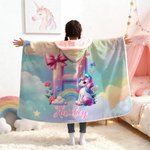 Gepersonaliseerde fantasie eenhoorn dinosaurus initiaal ontwerp zachte capuchon deken met naam Home Decor verjaardagscadeau voor kinderen familie