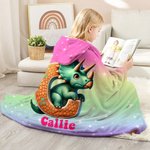 Gepersonaliseerde fantasie eenhoorn dinosaurus initiaal ontwerp zachte capuchon deken met naam Home Decor verjaardagscadeau voor kinderen familie