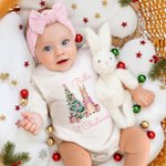 Personlig Peter Rabbit Första Julen 100% Bomull Långärmad Baby Bodysuit Matchande Pannband och Strumpor med Namn Julklapp för Nyfödda