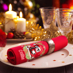 Tovagliolo rosso in cotone personalizzato, con ghirlanda, simpatico personaggio natalizio, iniziale e nome - Regalo di Natale per familiari e amici
